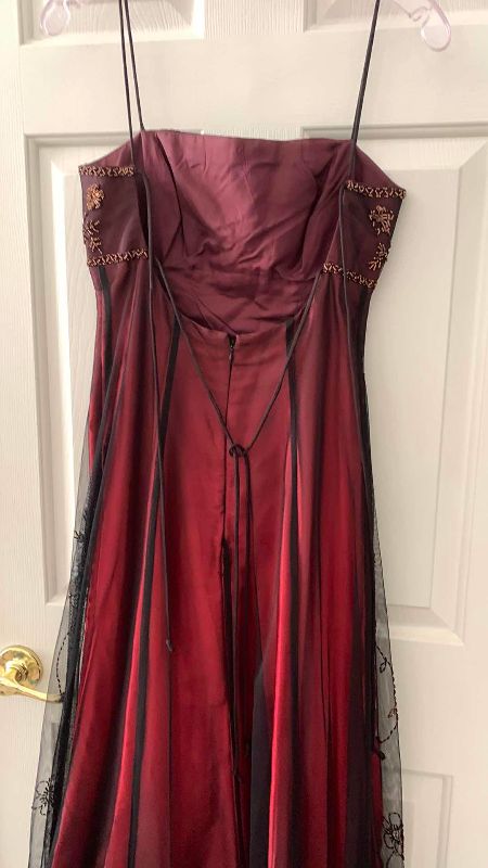 Photo 1 of MAROON STRAPLESS SEQUIN CHIFFON DRESS SIZE 5