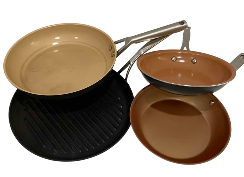 Photo 1 of 3- COPPER TYPE FRYING PANS AND A GRIDDLE
