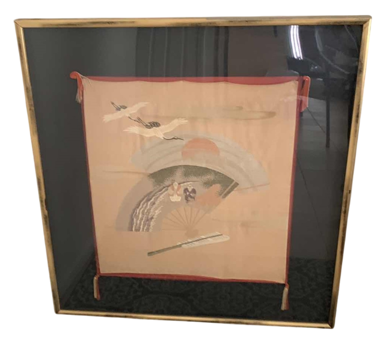 Photo 1 of ANTIQUE JAPANESE SCARF MOUNTED 36” X 39”