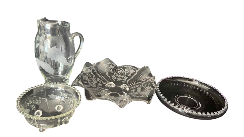 Photo 1 of FLORAL ETCHED GLASSWARE SET OF 4