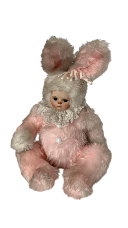 Photo 1 of VINTAGE PORCELAIN GIRL PINK BUNNY PLUSH 18”