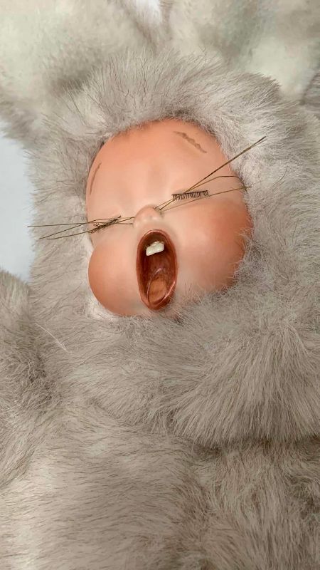Photo 1 of VINTAGE PORCELAIN GIRL SLEEPING BUNNY PLUSH 18”