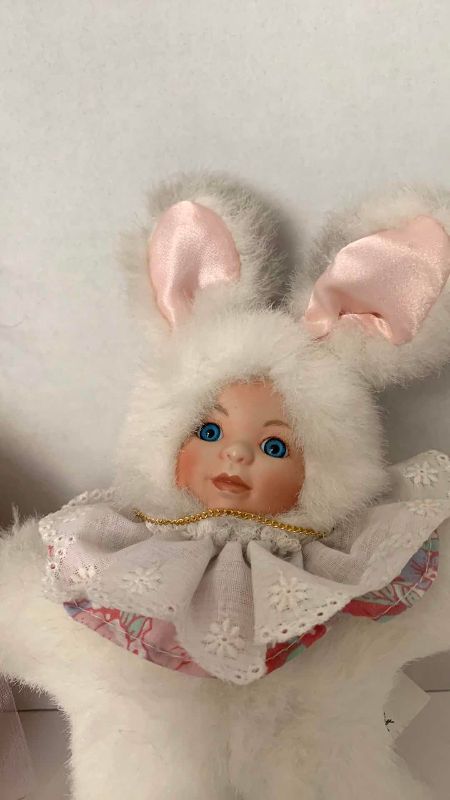 Photo 1 of 2-LIMITED EDITION MARIE OSMOND NUMBERED PORCELAIN GIRL BUNNY PLUSHES LARGEST IS 12”