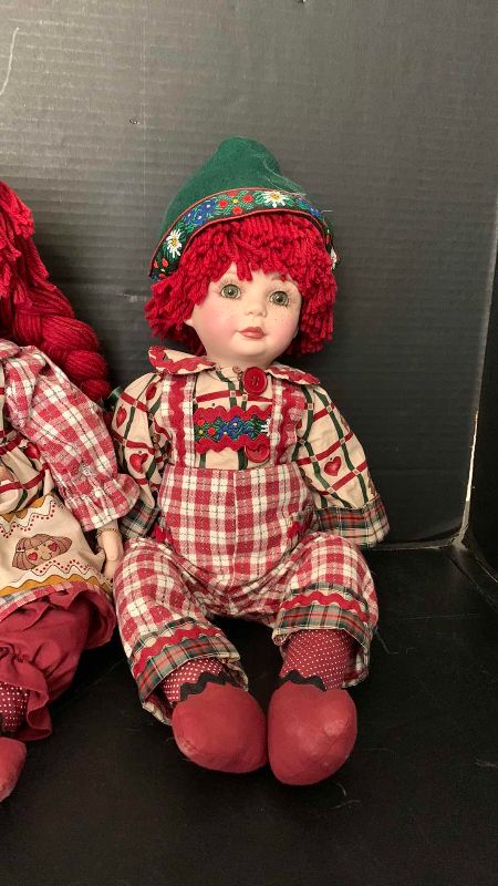 Photo 1 of 2-PORCELAIN RAGGEDY ANN AND ANDY DOLLS 20”