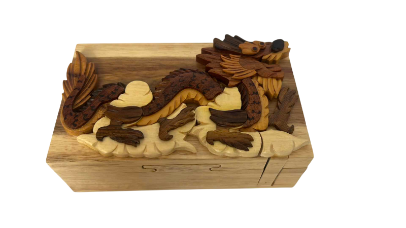 Photo 1 of HANDMADE WOODEN DRAGON PUZZLE BOX 6” X 4” H 1.5”