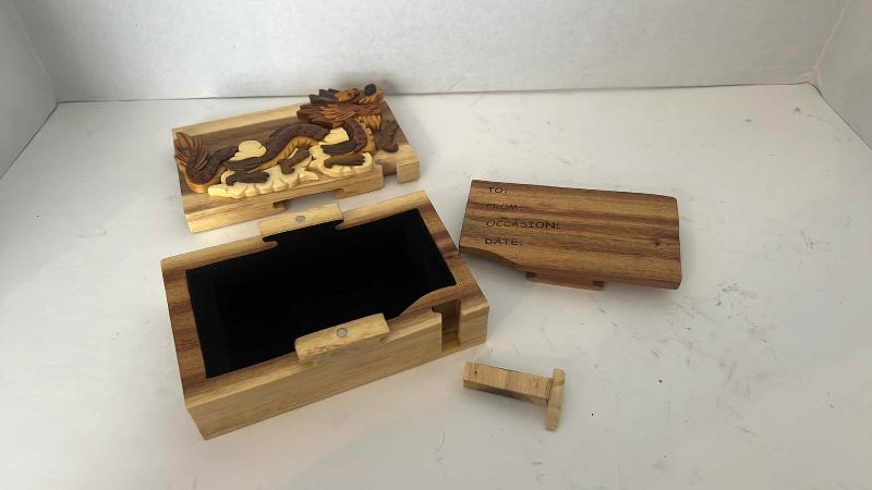 Photo 1 of HANDMADE WOODEN DRAGON PUZZLE BOX 6” X 4” H 1.5”
