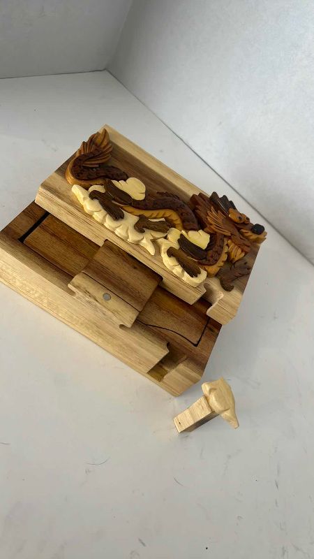 Photo 1 of HANDMADE WOODEN DRAGON PUZZLE BOX 6” X 4” H 1.5”