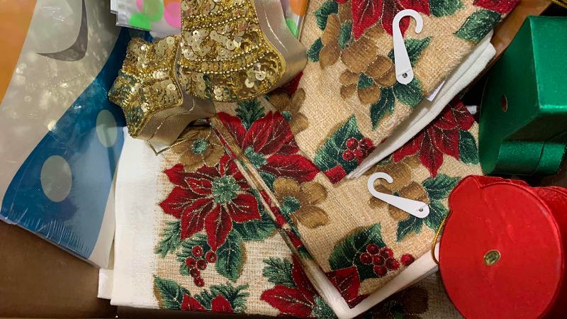 Photo 1 of BOX OF CHRISTMAS DECORATIONS AND NAPKINS