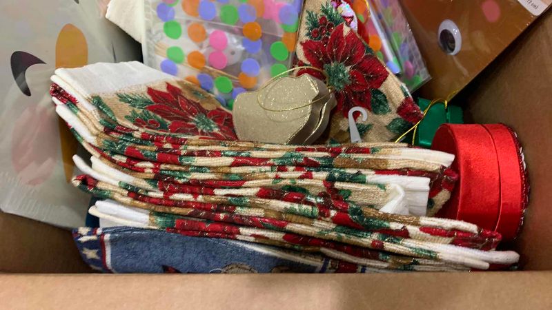 Photo 1 of BOX OF CHRISTMAS DECORATIONS AND NAPKINS
