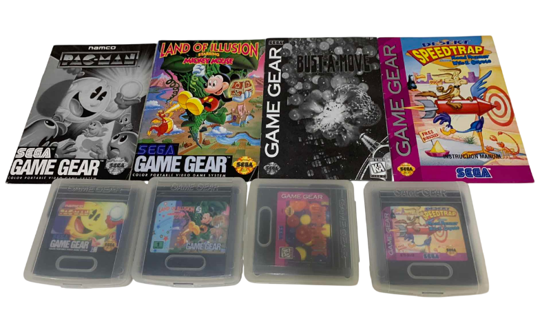 Photo 1 of VINTAGE SEGA GAME GEAR GAMES: PAC-NAN, LAND IF ILLUSION, BUST-A-MOVE, AND DESERT SPEEDTRAP
