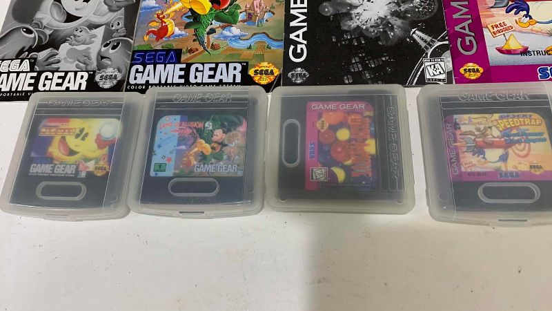 Photo 1 of VINTAGE SEGA GAME GEAR GAMES: PAC-NAN, LAND IF ILLUSION, BUST-A-MOVE, AND DESERT SPEEDTRAP