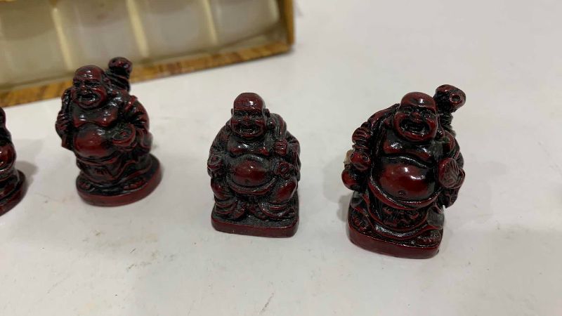 Photo 1 of 6-RED RESIN HOTEI LAUGHING BUDDHA,S 1.5”