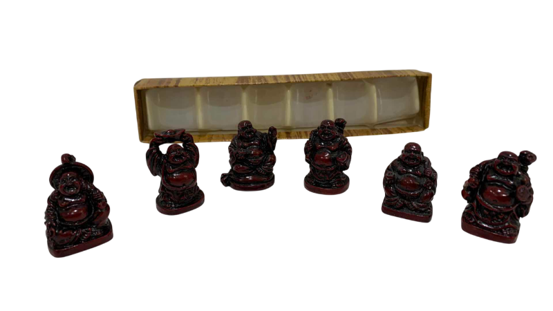 Photo 1 of 6-RED RESIN HOTEI LAUGHING BUDDHA,S 1.5”