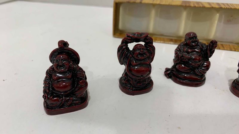 Photo 1 of 6-RED RESIN HOTEI LAUGHING BUDDHA,S 1.5”