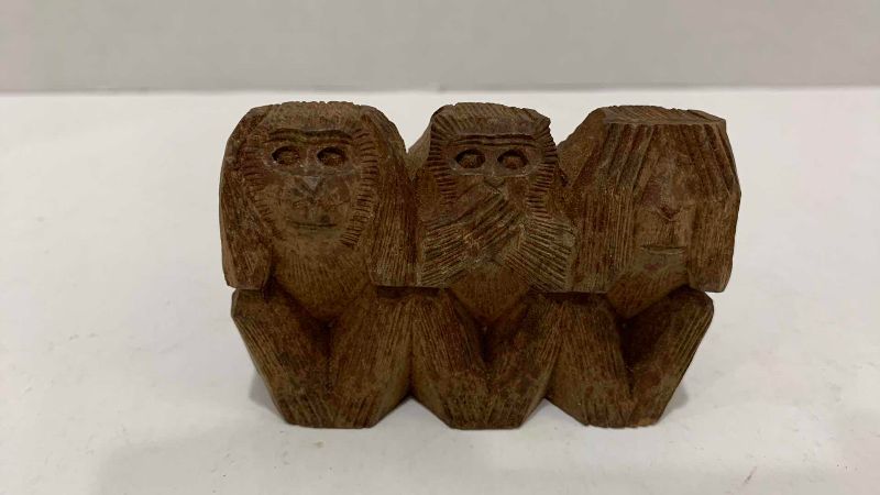 Photo 1 of 3-VINTAGE HAND CARVED WOODEN ANIMAL FIGURES 4” LONG