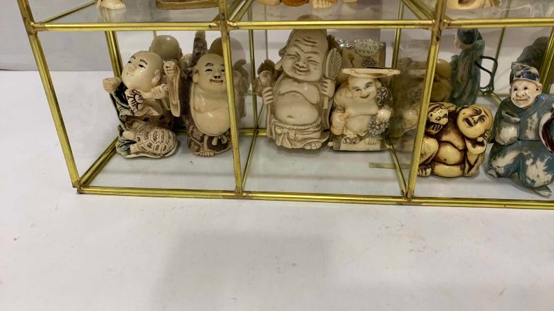 Photo 1 of VINTAGE HOTEI LAUGHING BUDDAH’S IN GLASS DISPLAY CASE