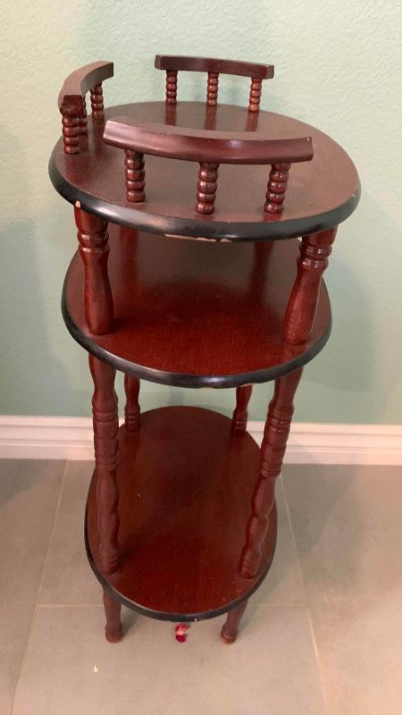 Photo 1 of VINTAGE 19TH CENTURY RENAISSANCE STYLE WOODEN ETAGEREN TABLE 16” X 12” H 31”