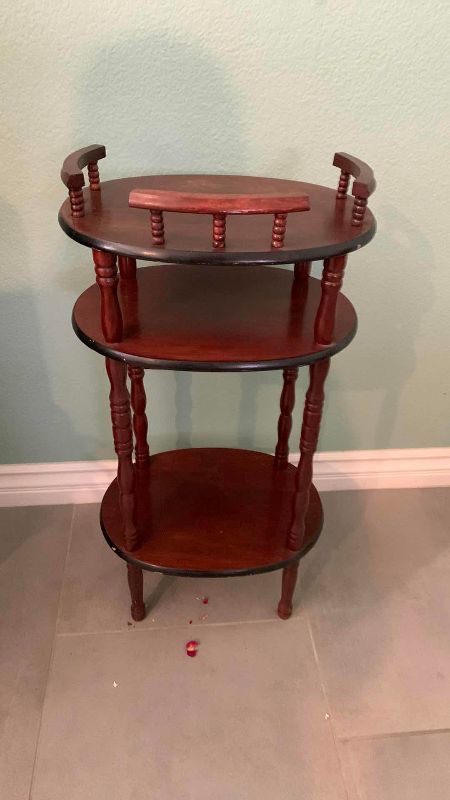 Photo 1 of VINTAGE 19TH CENTURY RENAISSANCE STYLE WOODEN ETAGEREN TABLE 16” X 12” H 31”