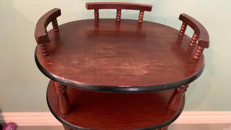 Photo 1 of VINTAGE 19TH CENTURY RENAISSANCE STYLE WOODEN ETAGEREN TABLE 16” X 12” H 31”