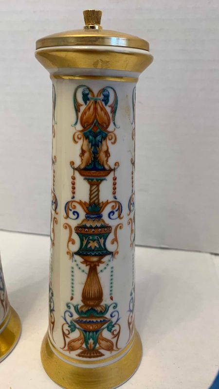 Photo 1 of LENOX LIDO SALT AND PEPPER SHAKERS HAND DECORATED WITH 24K TRIM 7.5”