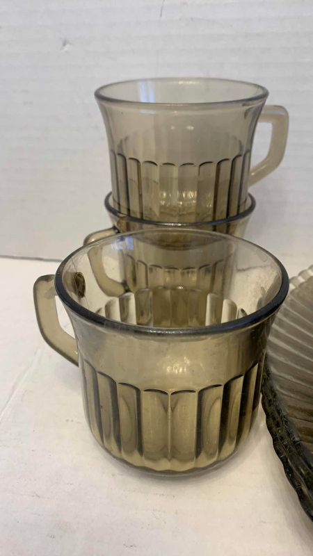 Photo 1 of 21 PIECES OF SMOKED GLASS PLATES AND MUGS