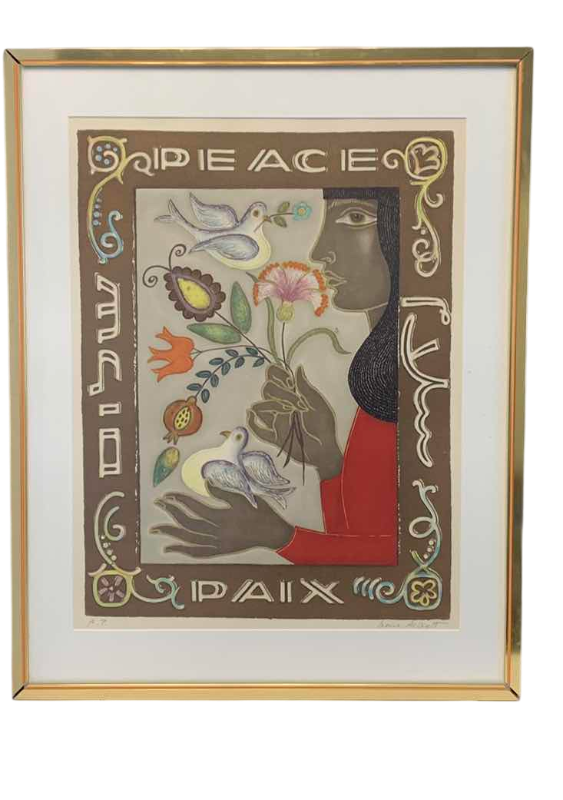 Photo 1 of “WOMAN WITH DOVES AND FLOWERS, PEACE” POSTER SIGNED BY IRENE AWRET 27” X 32”