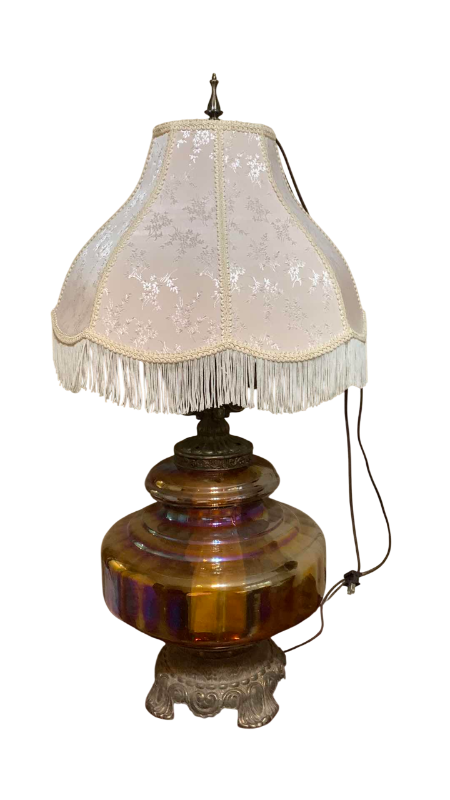 Photo 1 of VINTAGE HOLLYWOOD REGENCY CARNIVAL GLASS LAMP 35”