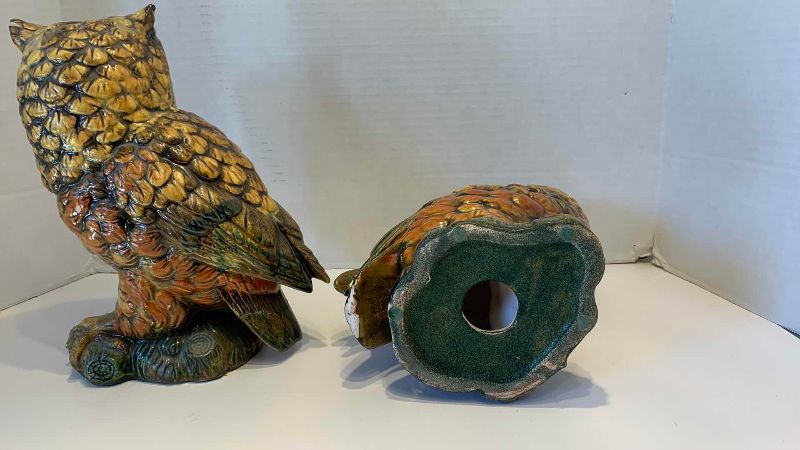 View 3 of PAIR OF VINTAGE 1970 PLASTER OWLS 10" TALL