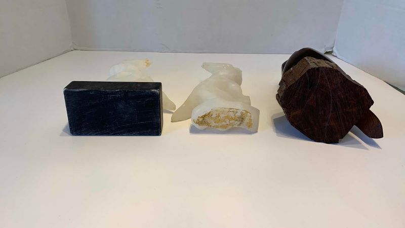 View 2 of MARBLE AND WOOD ANIMAL FIGURINES 8"