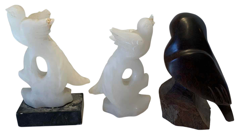 View 1 of MARBLE AND WOOD ANIMAL FIGURINES 8"