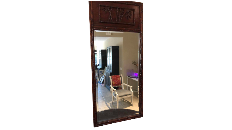 View 1 of VINTAGE CARVED BAMBOO FRAME MIRROR 20” X 45”
