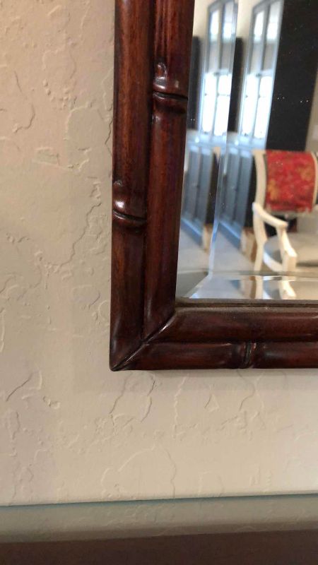View 2 of VINTAGE CARVED BAMBOO FRAME MIRROR 20” X 45”