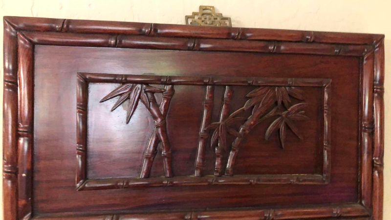 View 3 of VINTAGE CARVED BAMBOO FRAME MIRROR 20” X 45”