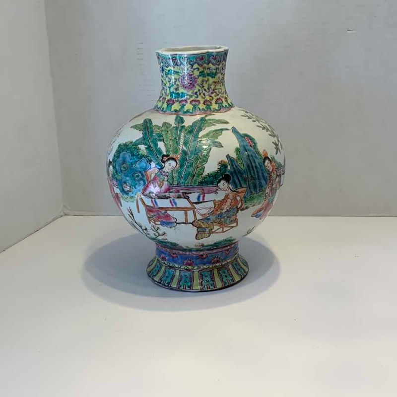 View 2 of VINTAGE CHINESE CERAMIC FLOWER URN 12"
