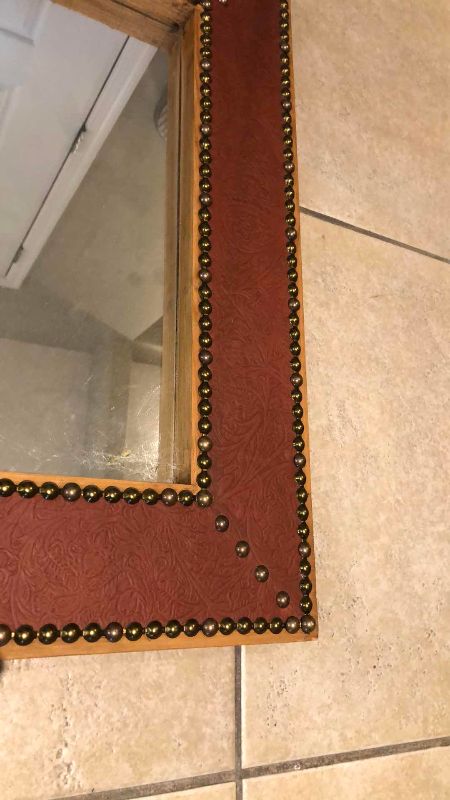 View 3 of TEXAS STAR INSPIRED MIRROR WITH NAILHEAD TRIM 40” X 27”