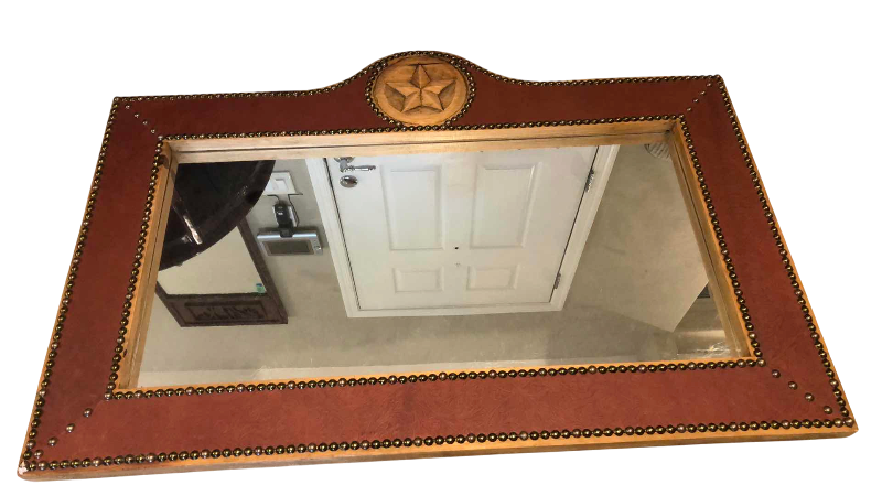 View 1 of TEXAS STAR INSPIRED MIRROR WITH NAILHEAD TRIM 40” X 27”