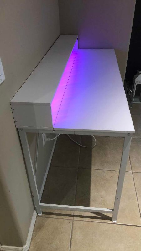 View 2 of COMPUTER DESK WITH BUILT UP MONITOR SHELF AND LED LIGHTING 55” X 22” H 36”