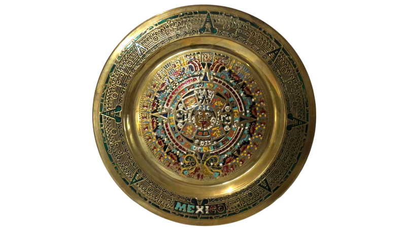 View 1 of BRASS AZTEC CALENDAR 9”