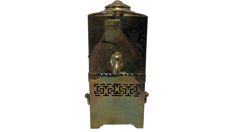 View 1 of VINTAGE CHINESE SOLID BRASS TEA SAMOVAR 9”