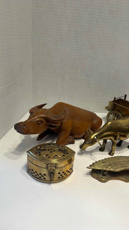 View 2 of VINTAGE BRASS AND WOOD DECORATIVE COLLECTABLES