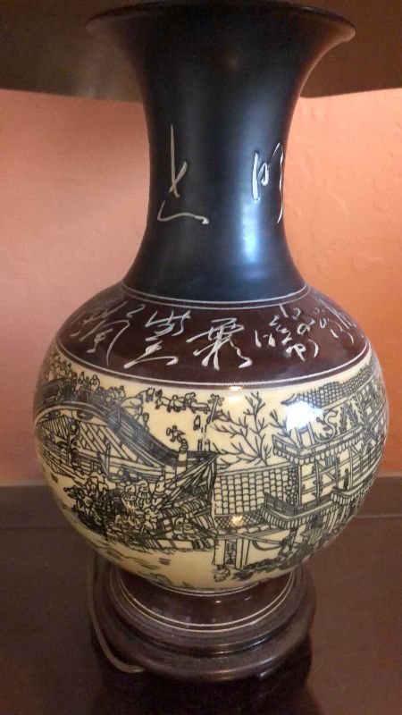 View 2 of VINTAGE ASIAN CERAMIC TABLE LAMP 28”