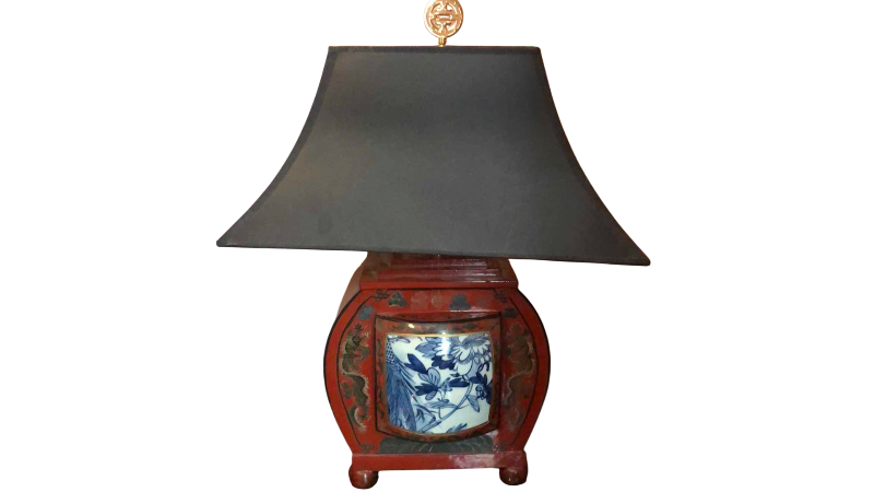 View 1 of VINTAGE ASIAN PORCELAIN RENDERING ENCASED IN DECORATIVE WOOD 24”