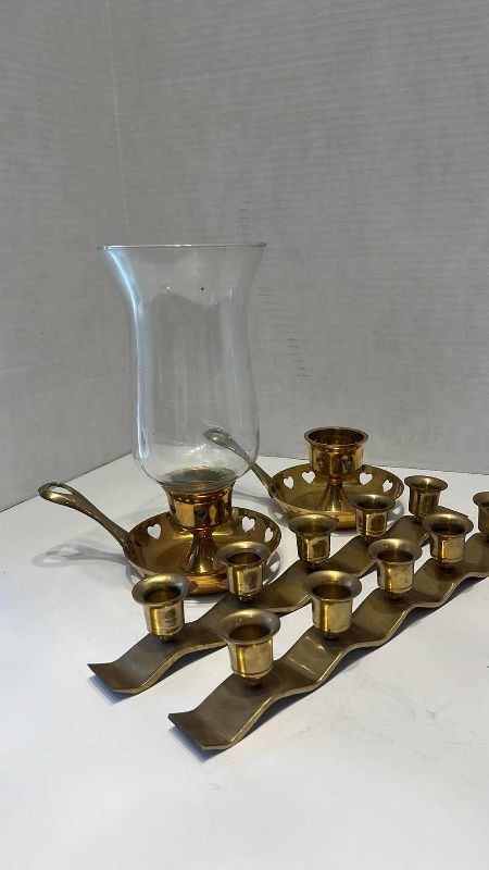 View 2 of BRASS CANDLE HOLDERS 10”