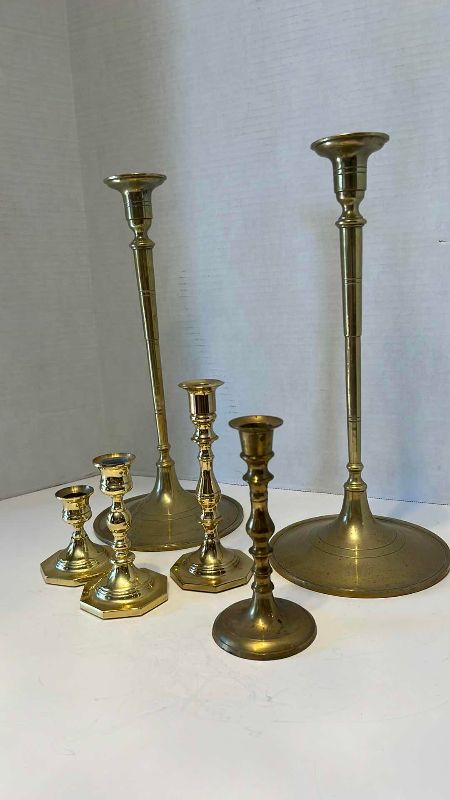 View 2 of BRASS CANDLE HOLDERS 15”