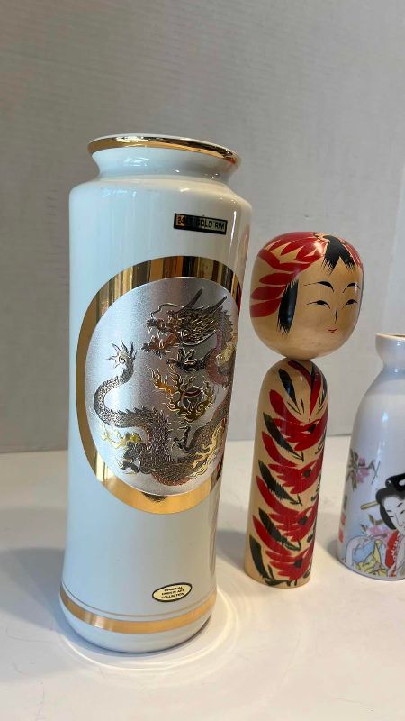 View 2 of JAPANESE ART OF CHOKIN VASE 11” -VINTAGE WOODEN KOKESHI DOLL- SAKE BOTTLE
