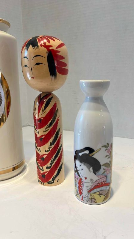 View 3 of JAPANESE ART OF CHOKIN VASE 11” -VINTAGE WOODEN KOKESHI DOLL- SAKE BOTTLE