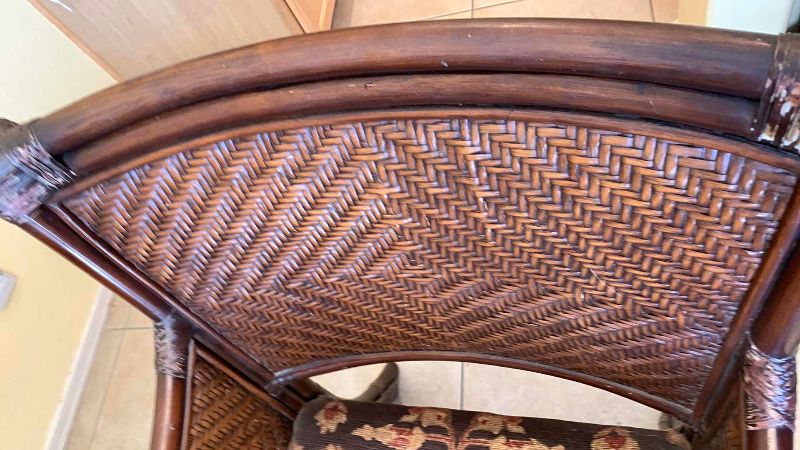 View 7 of DINING ROOM TABLE WITH GLASS TOP, RATTAN CHAIRS, AND CLAW FEET