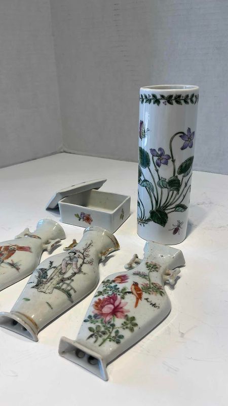 View 2 of CHINESE MINIATURE WALL VASES- PORCELAIN LIDDED BOX 7”