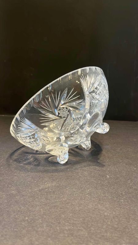 View 2 of VINTAGE BOHEMIAN PINWHEEL FOOTED BOWL