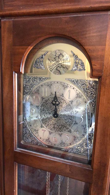 View 2 of VINTAGE TEMPUS FUGIT GRANDFATHER CLOCK 20” X 12” H 76”